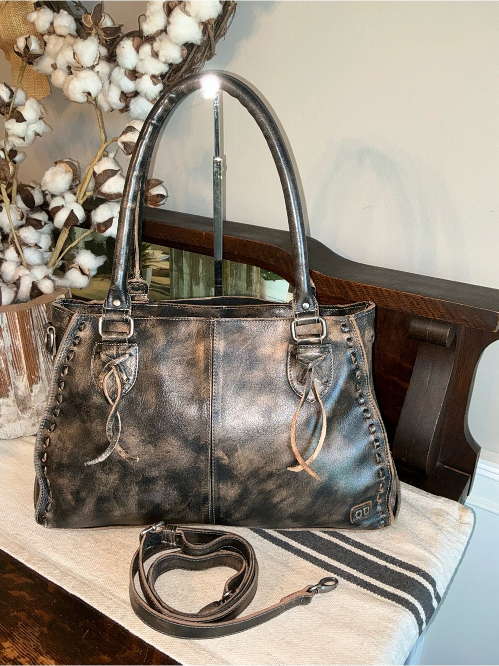 Bed Stu Rockababy Satchel Shoulder Crossbody Black Hand Wash MSRP $295